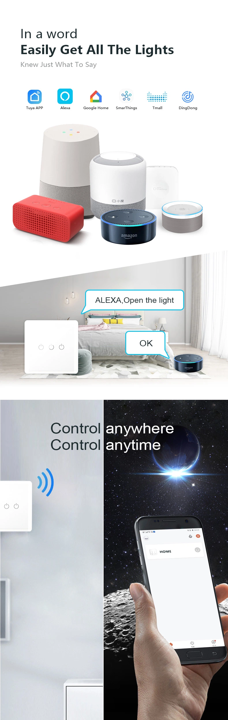 EU Standard Wall WiFi Light Switch, Touch Remote Control Switch with Amazon Alexa Google for Smart Home Wireless Switch