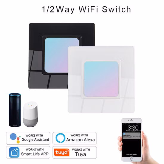 Black EU Bluetooth Wireless WiFi Wall Touch Tuya Smart Electrical Light Switch with Tempered Glass