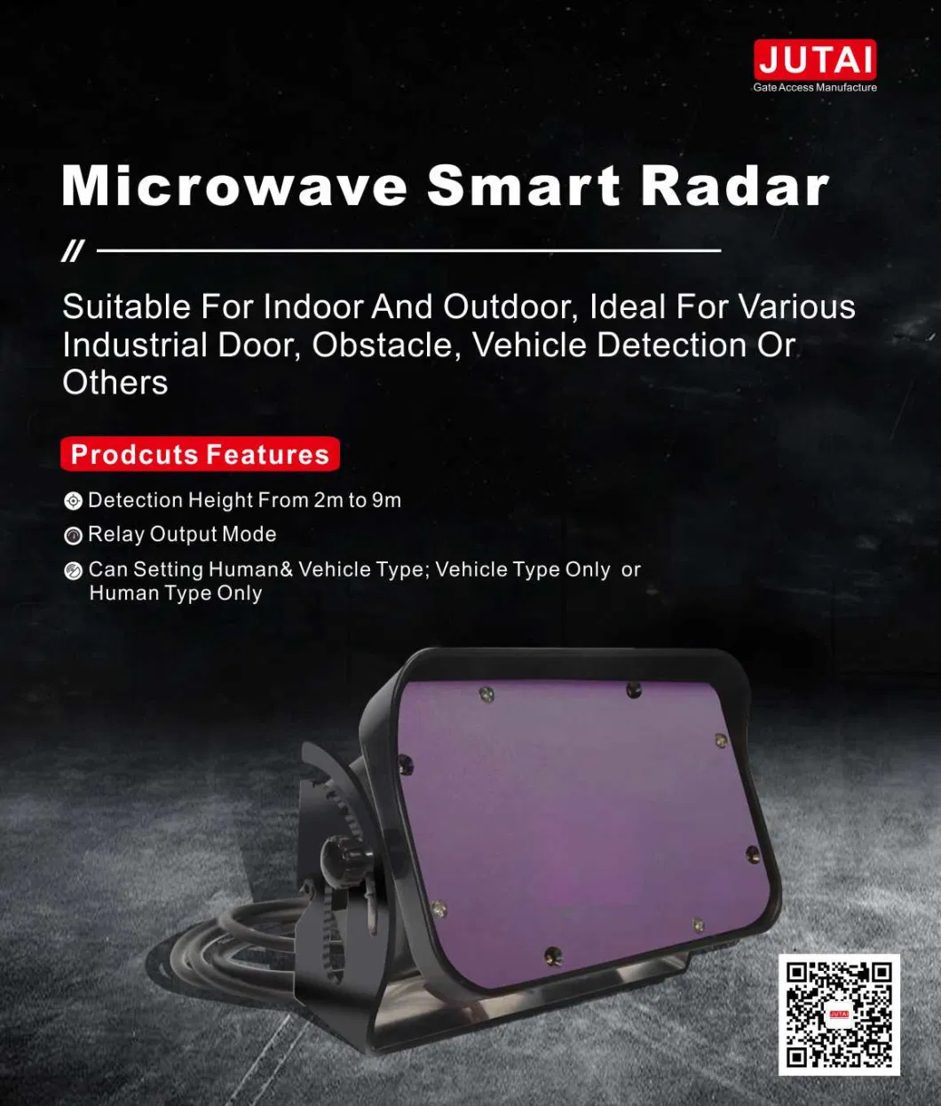 Fan-Shaped Detection Range Microwave Radar Motion Door Sensor